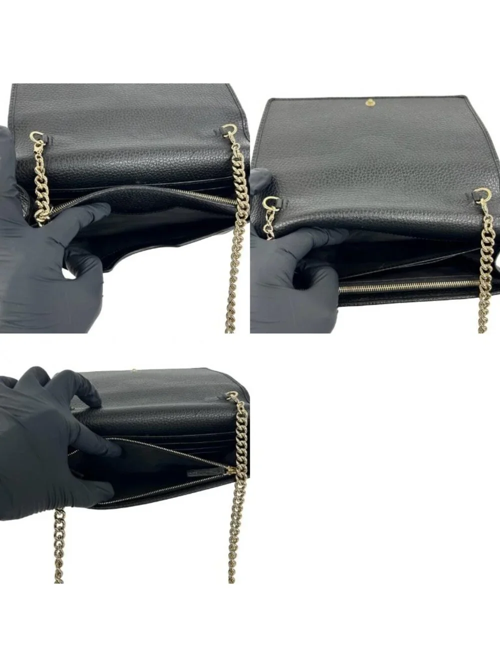 Gucci Soho Interlocking G Leather Chain Wallet on Shoulder Bag Black